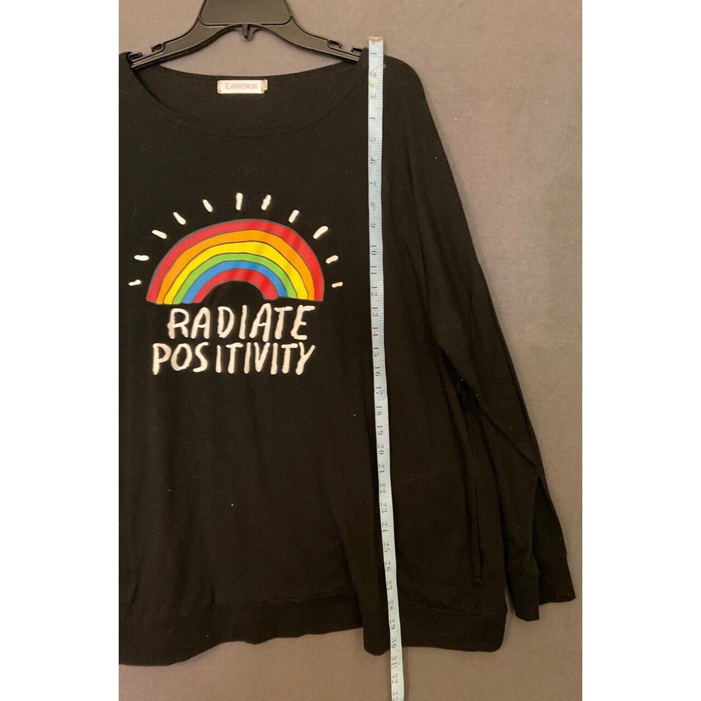 Lanremon Radiate Positivity Graphic Sweatshirt Black Rayon Blend Women's L