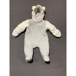 First Wish Cream Gray White Baby Pramsuit Snowsuit 6-9 Months Hooded Mittens