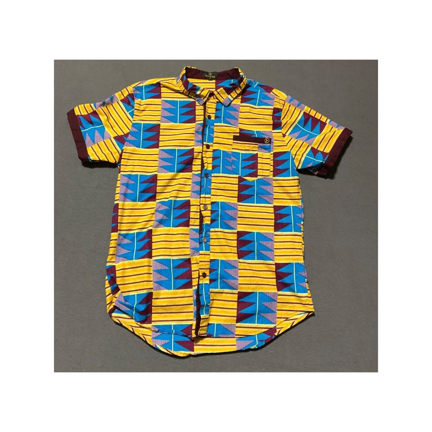 DiYanu Men's Large African Print Button-Up Shirt Short Sleeve Bold Pattern