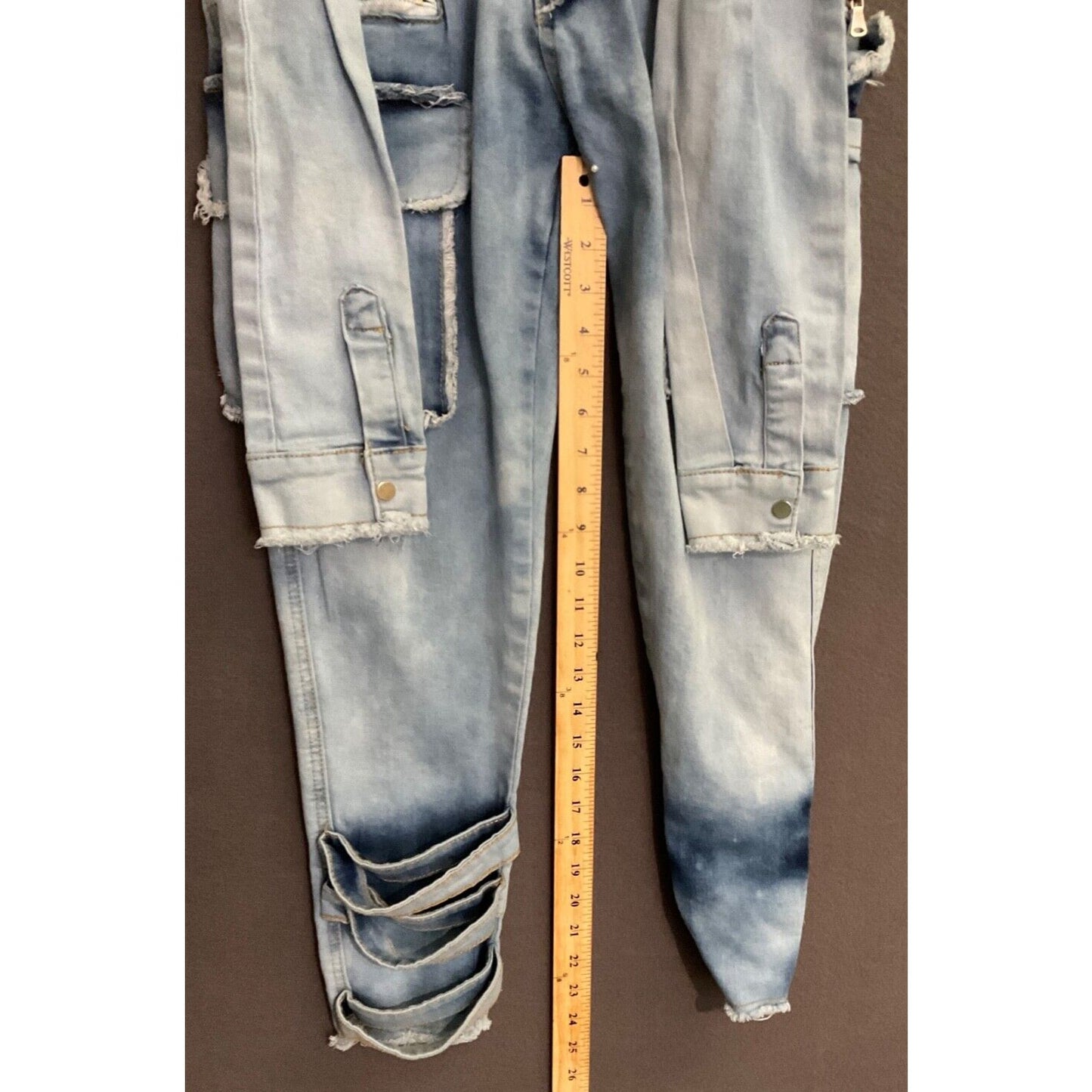 My Boo Brand Distressed High-Waisted Jeans with Tie Belt Size Small Cargo Pocket