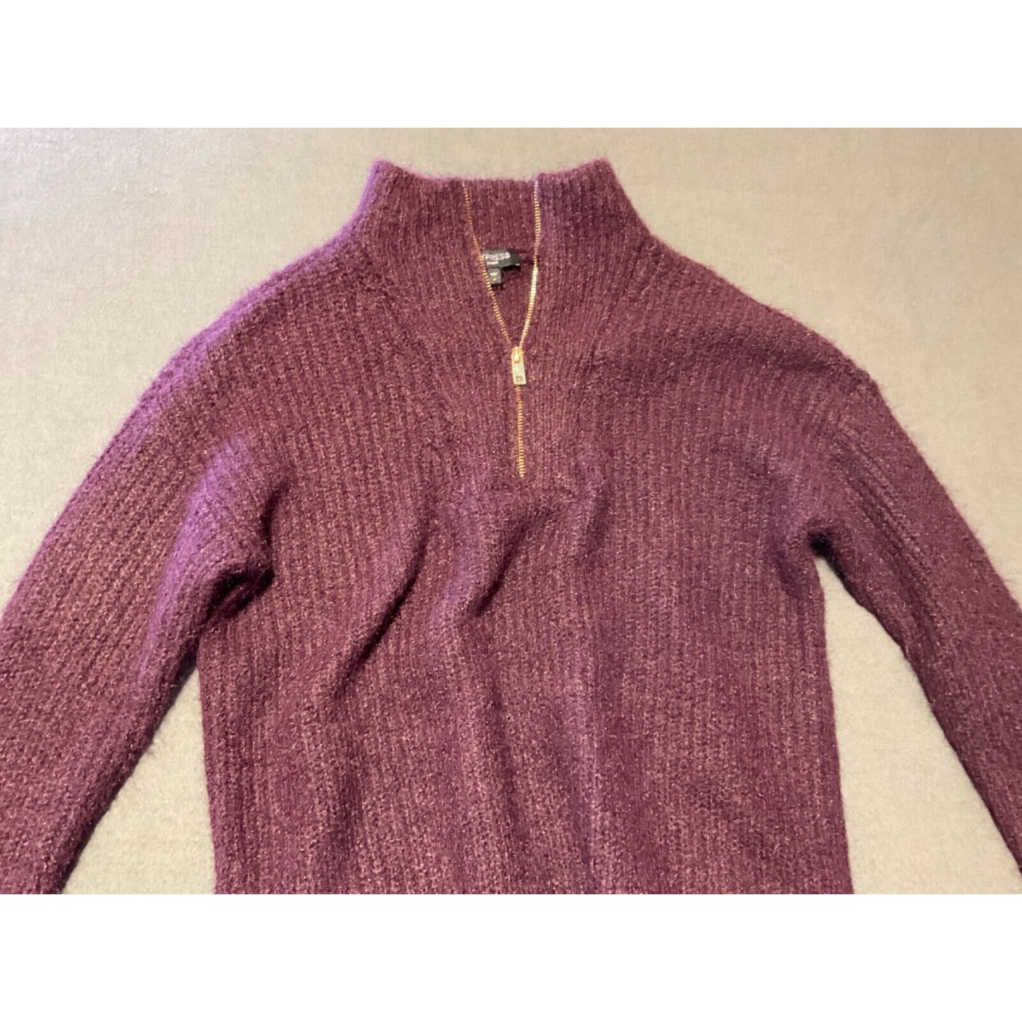 Express Purple Fuzzy Knit Half Zip Sweater Women’s Size M Wool Blend