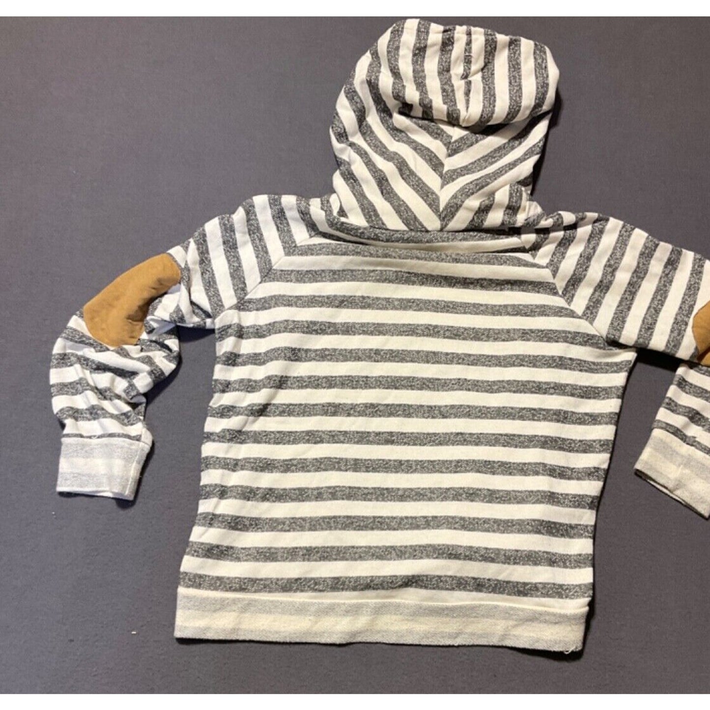 VTG Wanna B Women's XL Striped Hooded Pullover Sweater with Faux Suede Accents