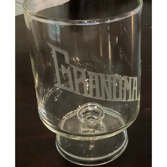 Vintage Etched Glass Tumbler with "Grandma" Design 6" Tall Collectible Barware