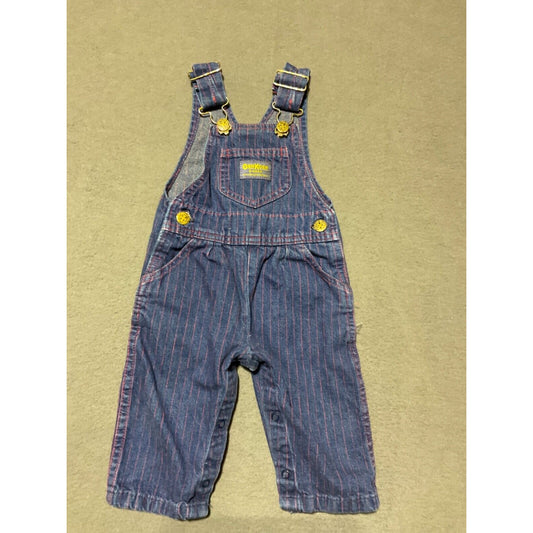 Vintage 80s/90s Oshkosh B'Gosh Blue Striped Denim Overalls Romper 12 Months USA