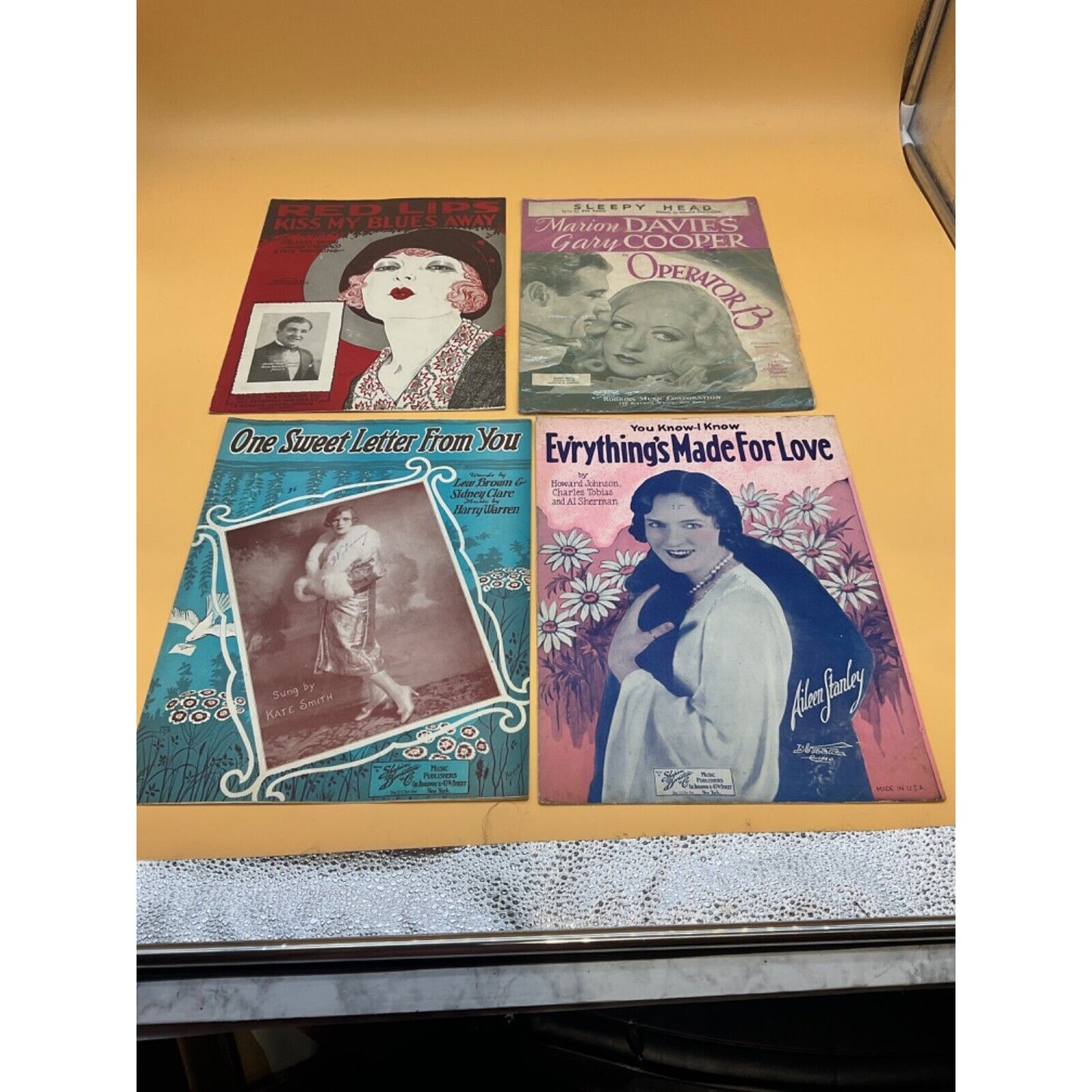 4 Vintage Sheet Music – Love Songs and Hollywood Hits, "Red Lips," "One Sweet..