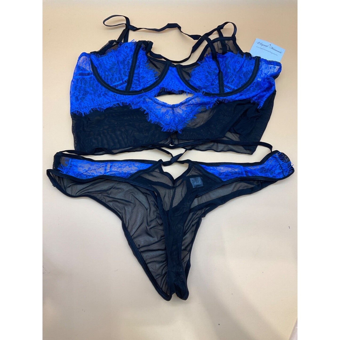 Elegant Moments #30007X Lingerie Set Plus Size 3X Blue/Black - Sexy Romantic 2PC