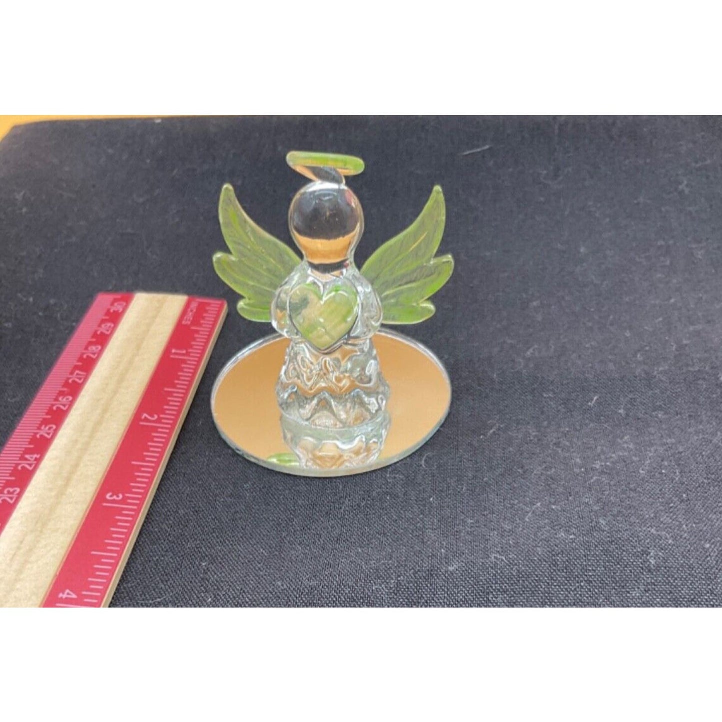 Set of 3 Small Angels on Glass Mirror, 3" Tall, Colorful Wings & Hearts