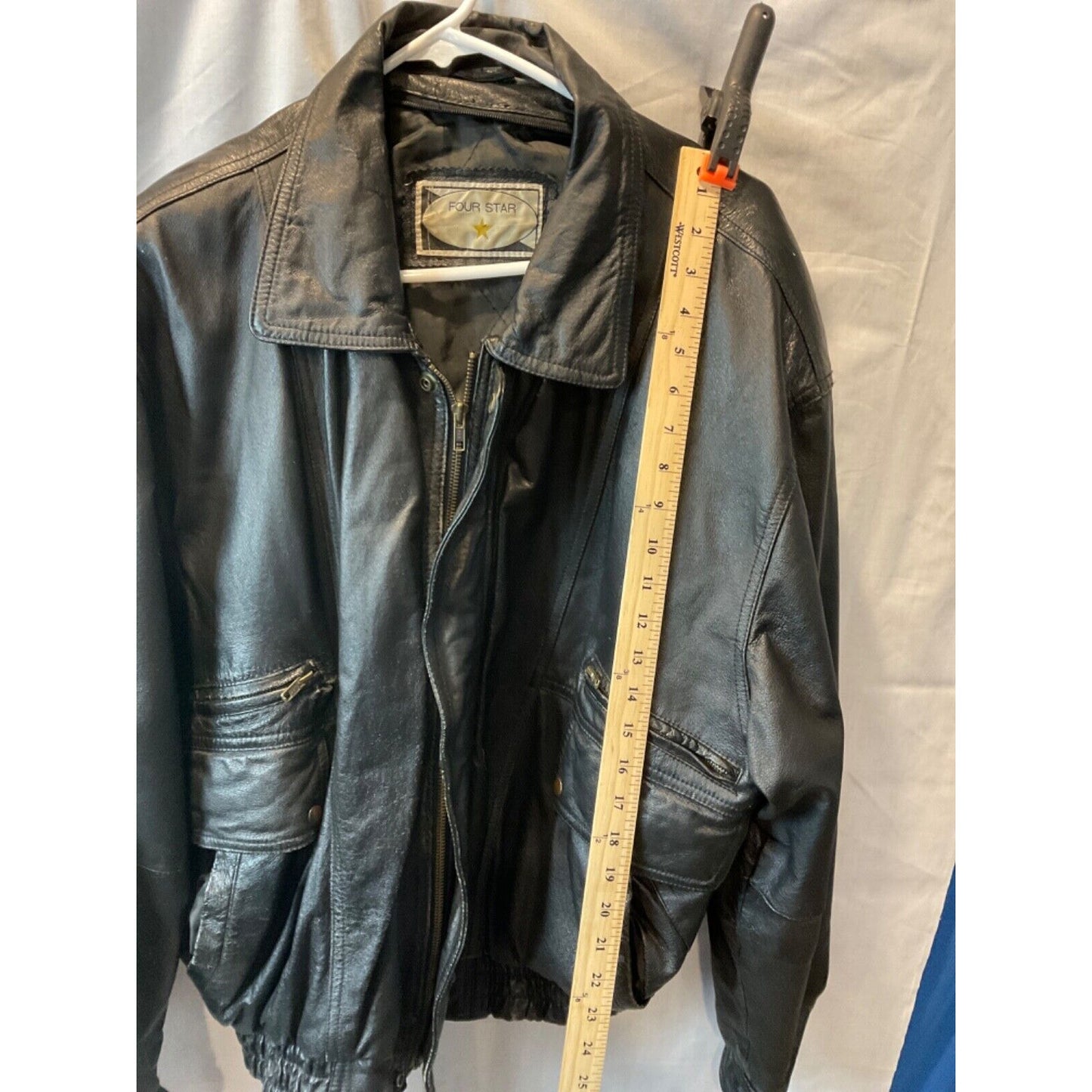 Four Star XL Men's Genuine Leather Jacket, Good Condition with Vintage Wear