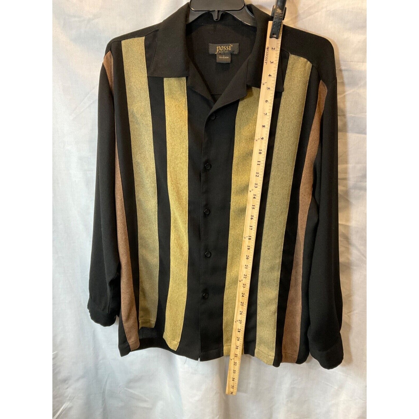 Rare POSSI NEW YORK Men's Dress Shirt Black & Gold, L, Long Sleeve