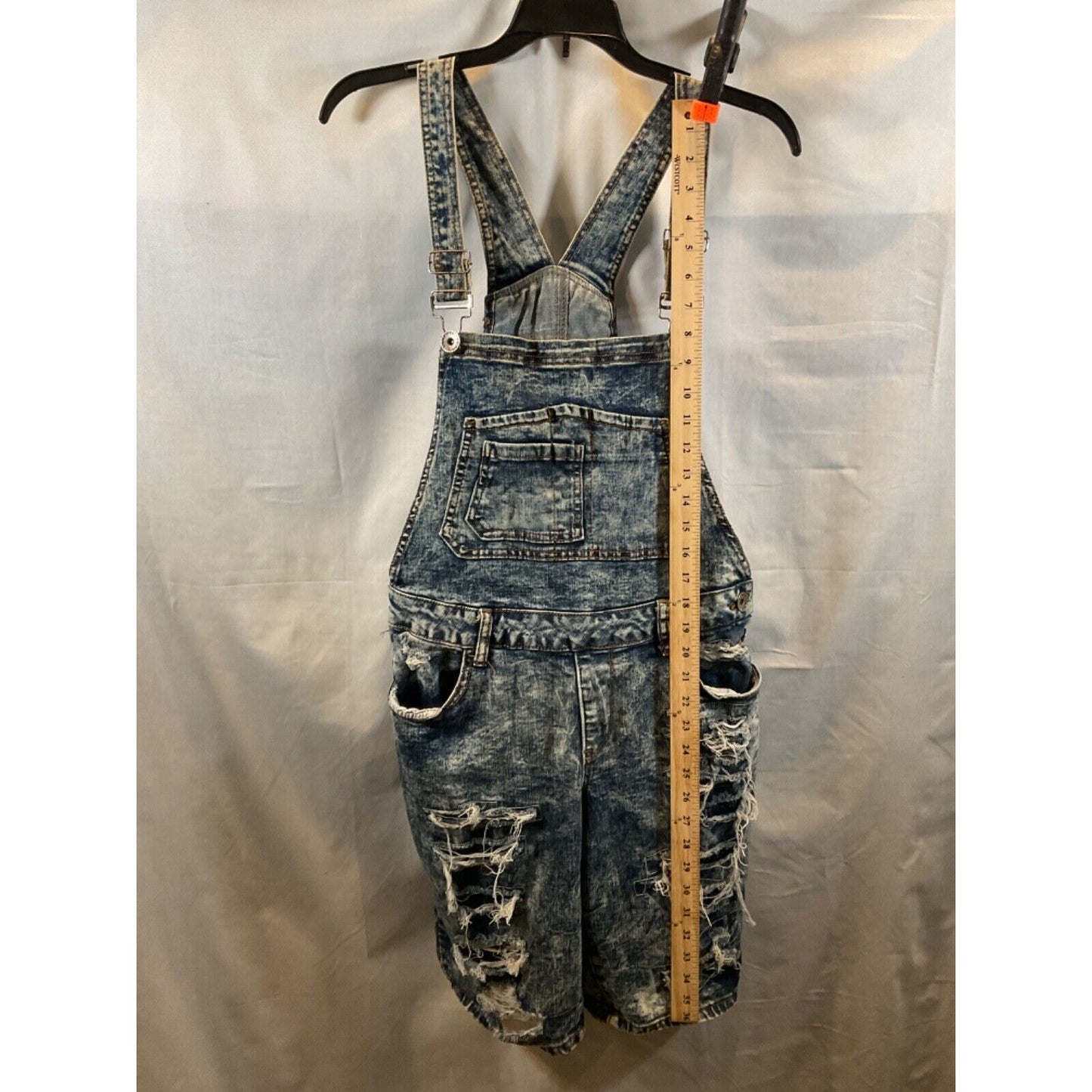 Traffic Jeans Wear Women's Short Bib Overalls Distressed, Size 11, Cotton Blend