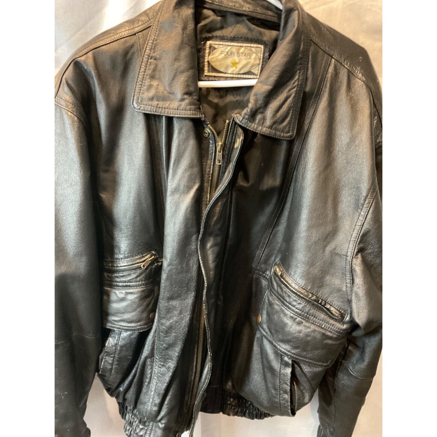 Four Star XL Men's Genuine Leather Jacket, Good Condition with Vintage Wear