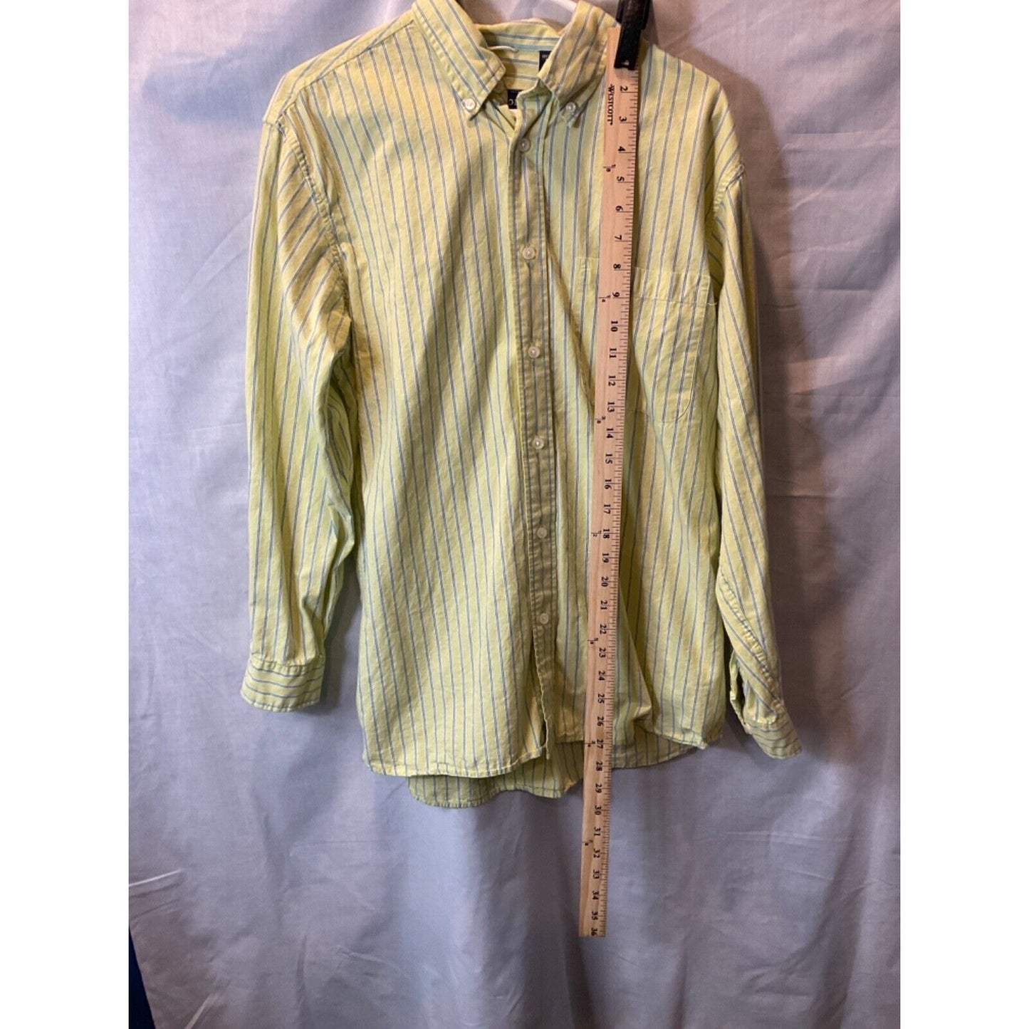 IZOD Jeans Men's Yellow & Light Blue Striped Shirt Med 100% Cotton Button Closur