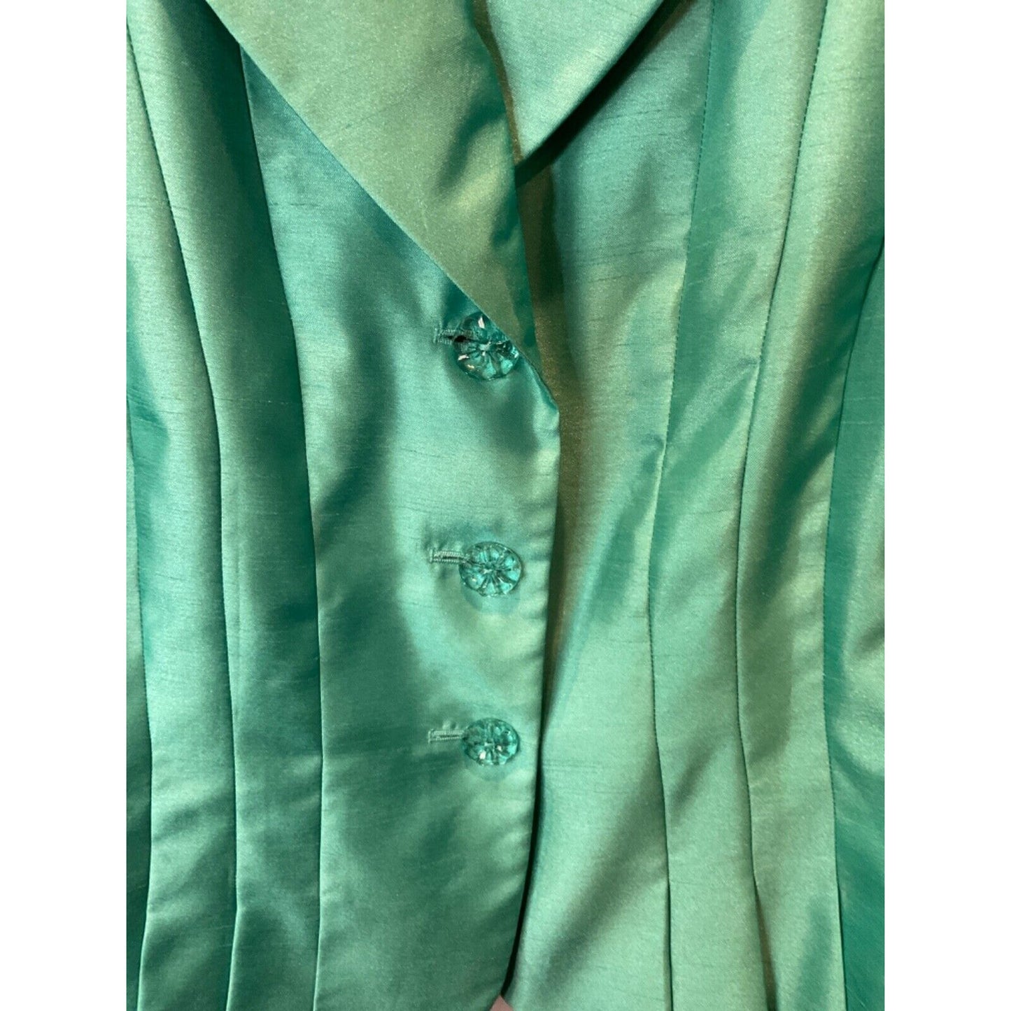 LE Suit Women's Turquoise Blazer Size 14P Shiny Finish 100% Polyester Y2K