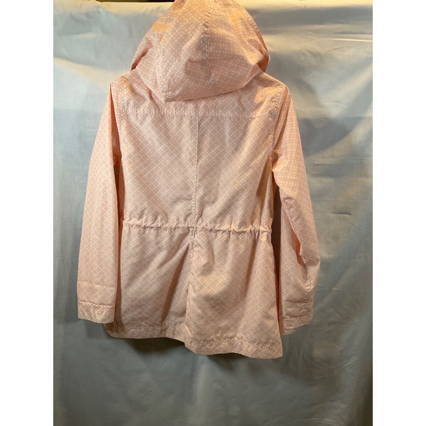 Merona Pink Water-Resistant Jacket - Women's SP, Hooded, Waist Drawstring, Flaws