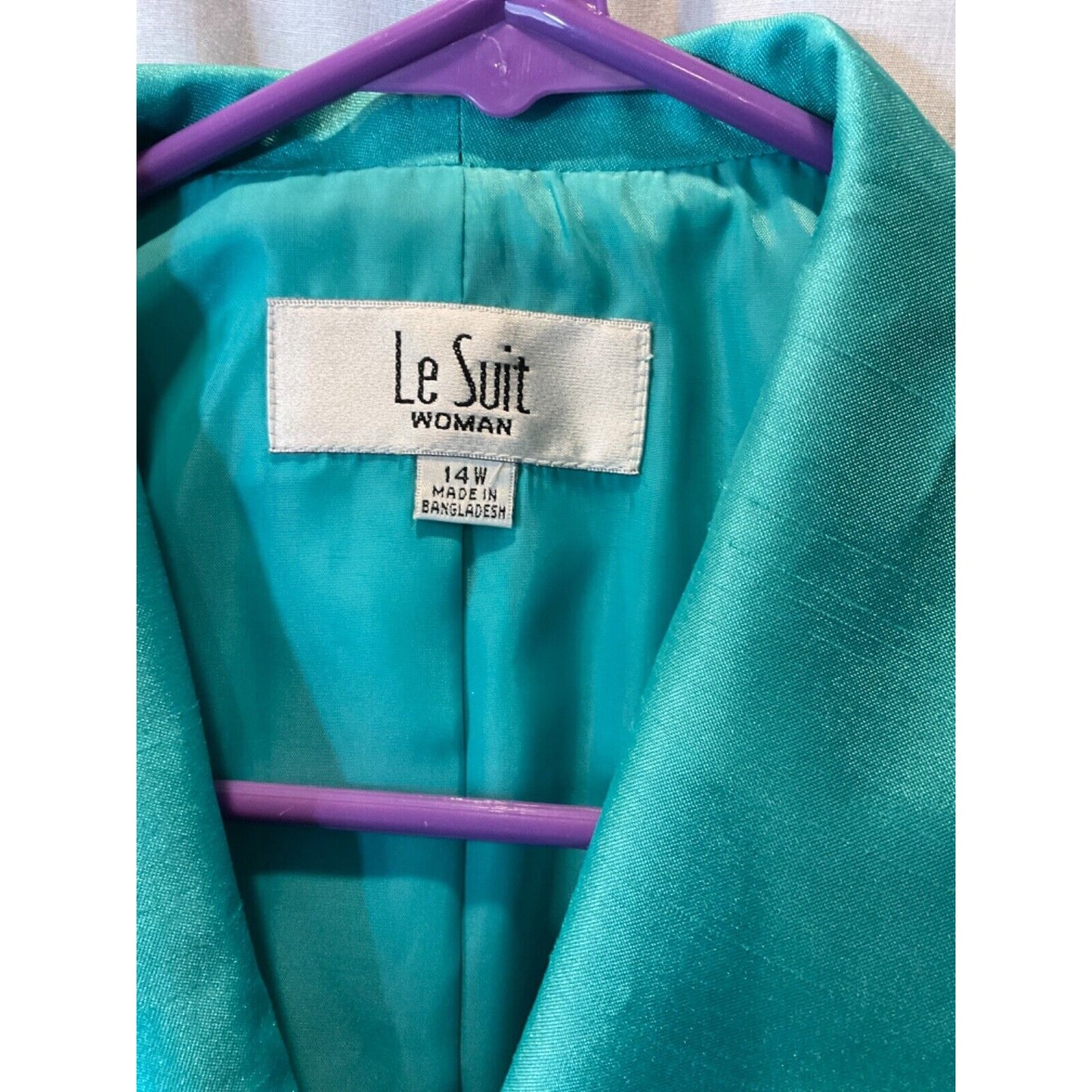 LE Suit Women's Turquoise Blazer Size 14P Shiny Finish 100% Polyester Y2K