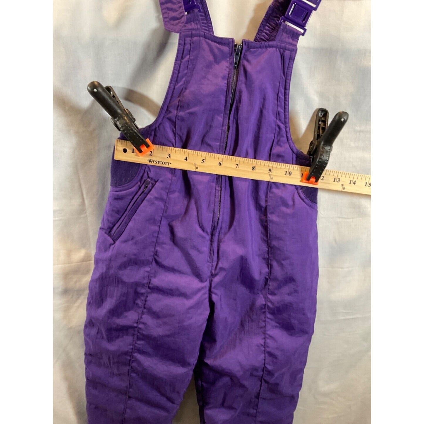 New Moves Girls Purple Snowsuit Bibs Size 6 Front Zip Pockets ADJUSTABLE STRAPS