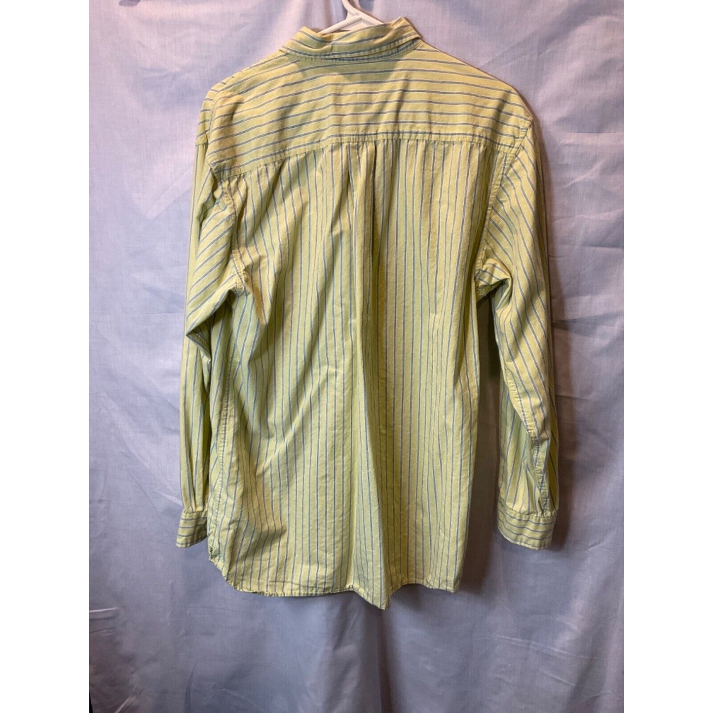 IZOD Jeans Men's Yellow & Light Blue Striped Shirt Med 100% Cotton Button Closur