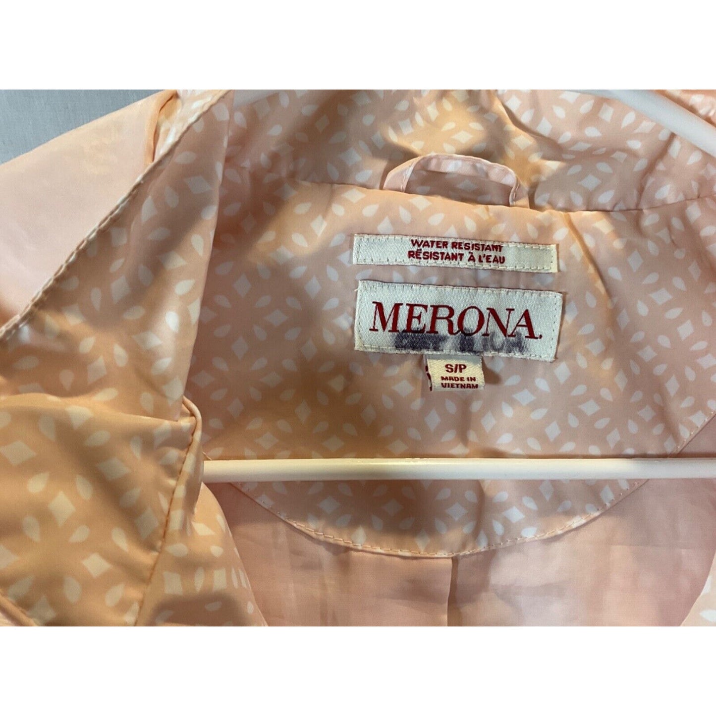 Merona Pink Water-Resistant Jacket - Women's SP, Hooded, Waist Drawstring, Flaws