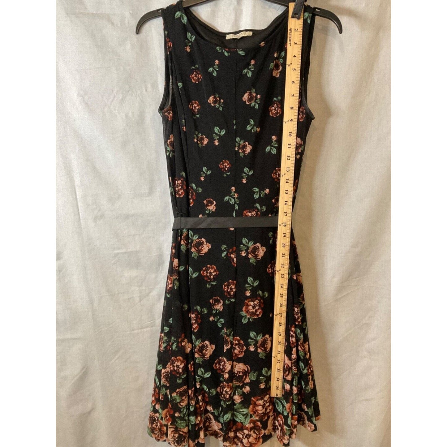 HAANI Petite Sleeveless Maxi Dress PL Black Floral Ribbon Waist Pullover