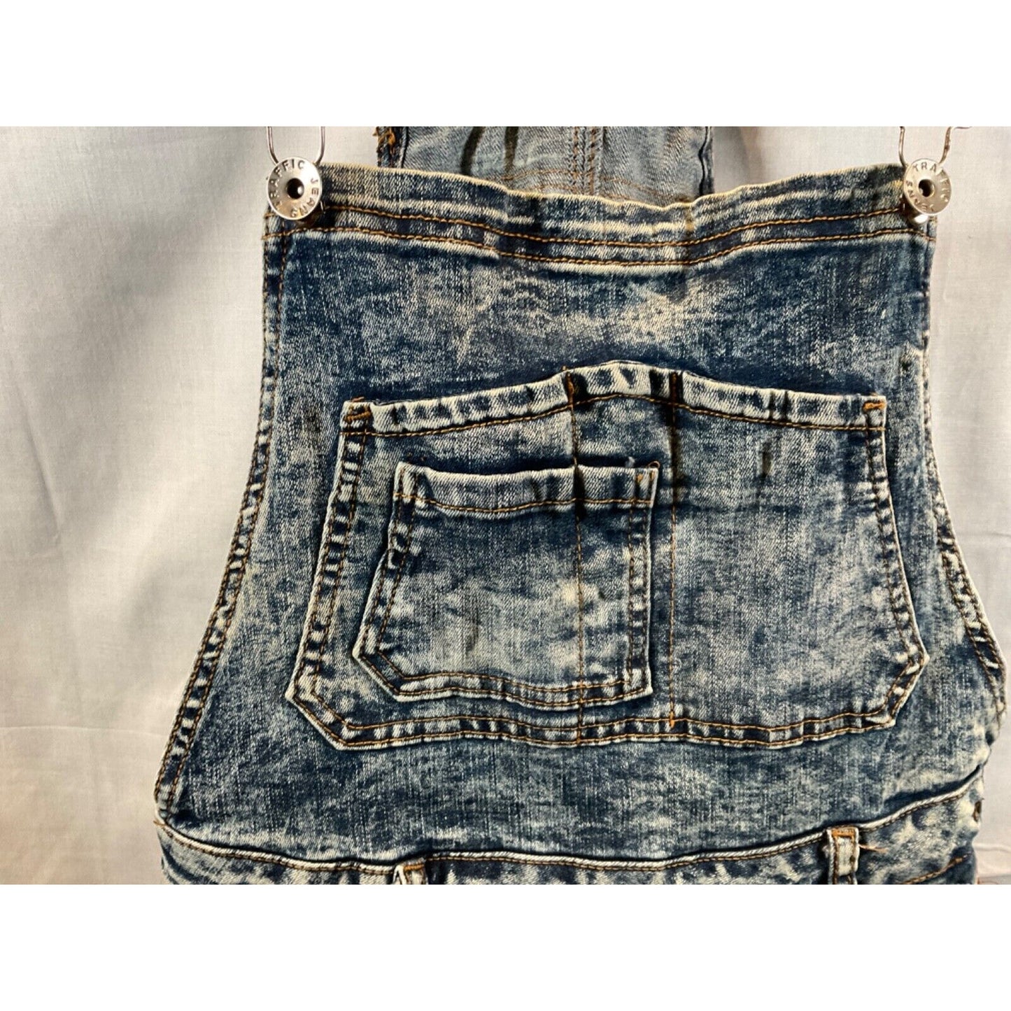 Traffic Jeans Wear Women's Short Bib Overalls Distressed, Size 11, Cotton Blend