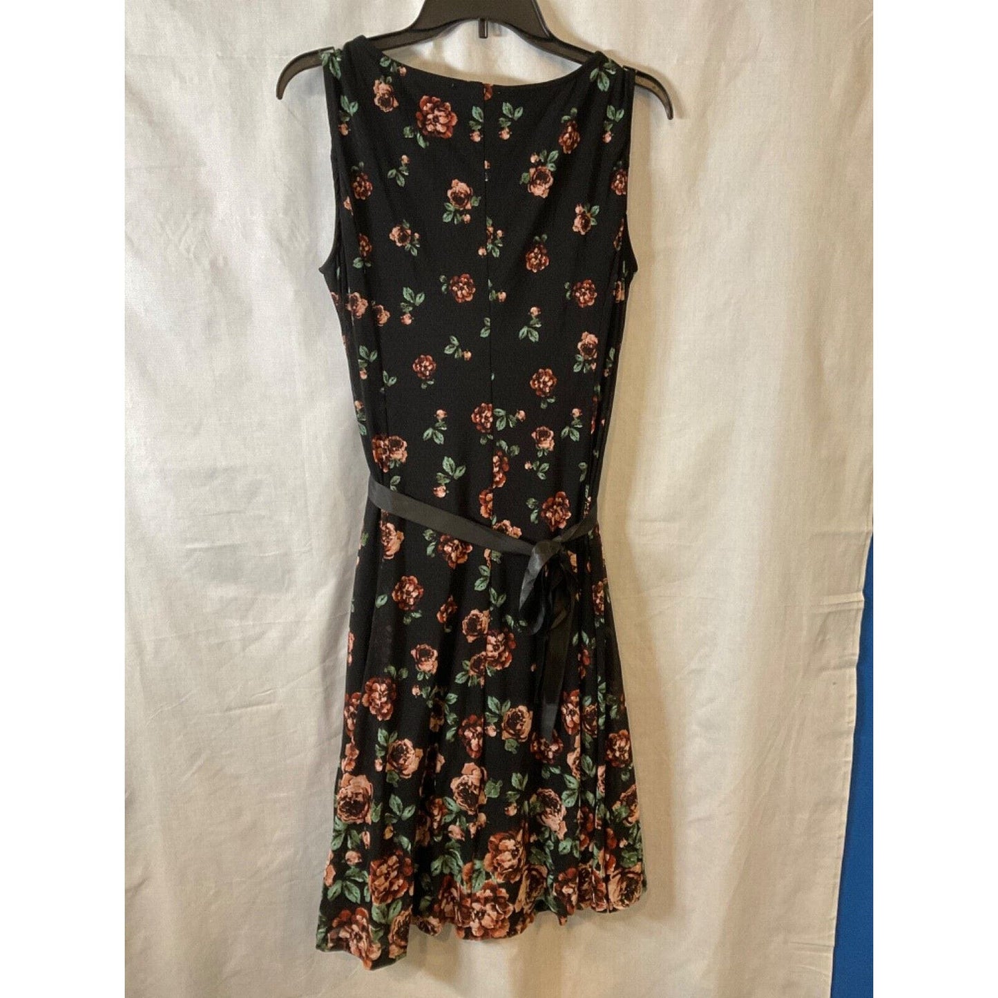 HAANI Petite Sleeveless Maxi Dress PL Black Floral Ribbon Waist Pullover