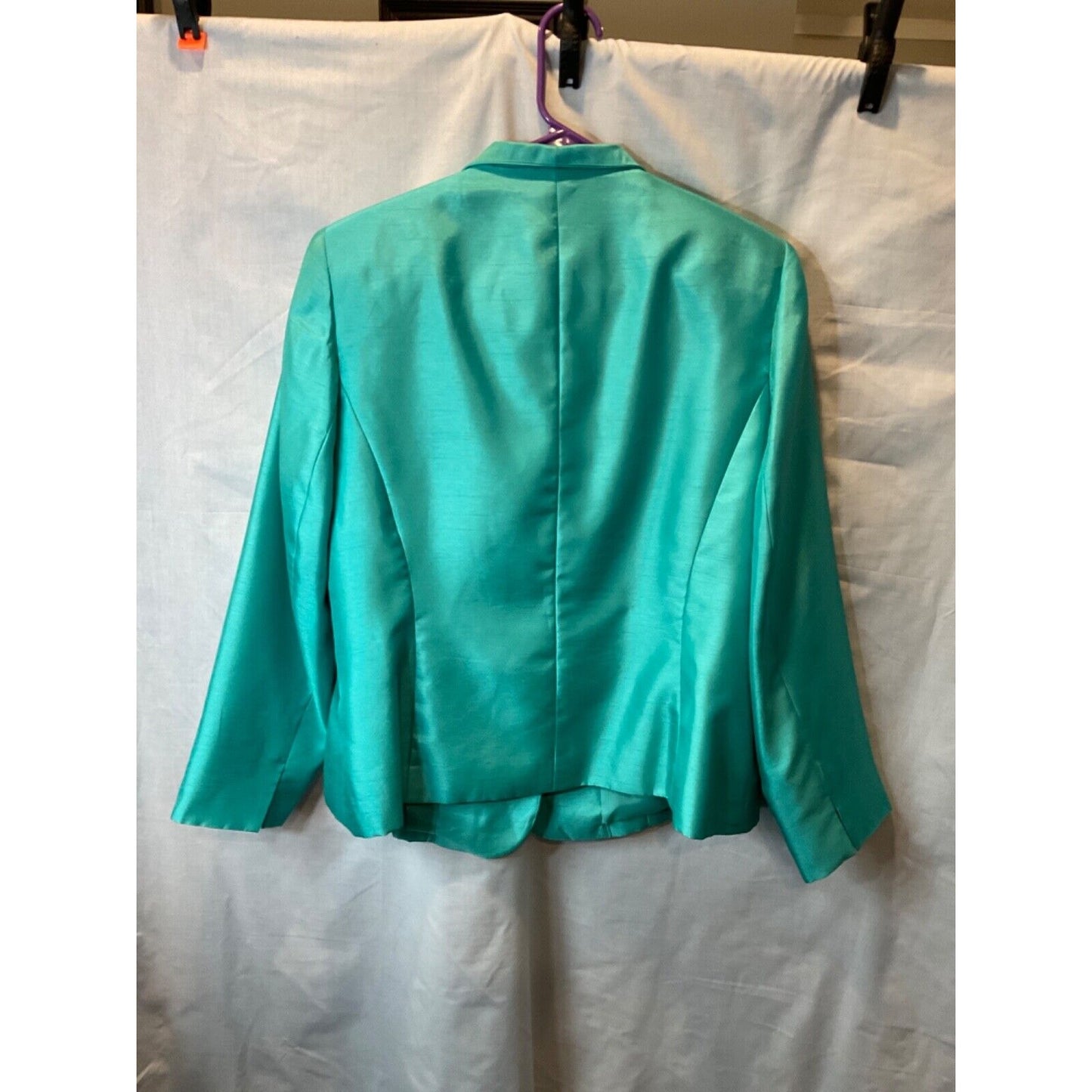 LE Suit Women's Turquoise Blazer Size 14P Shiny Finish 100% Polyester Y2K