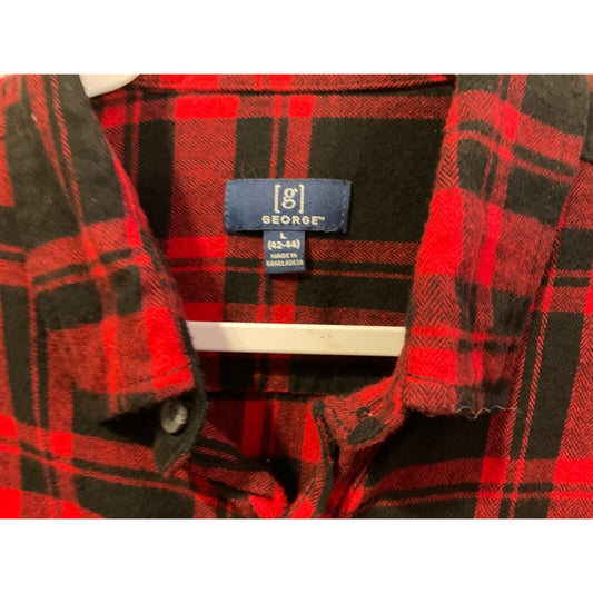 Men's GEORGE Large (42-44) Red Plaid Flannel Long Sleeve Button Down COLLAR