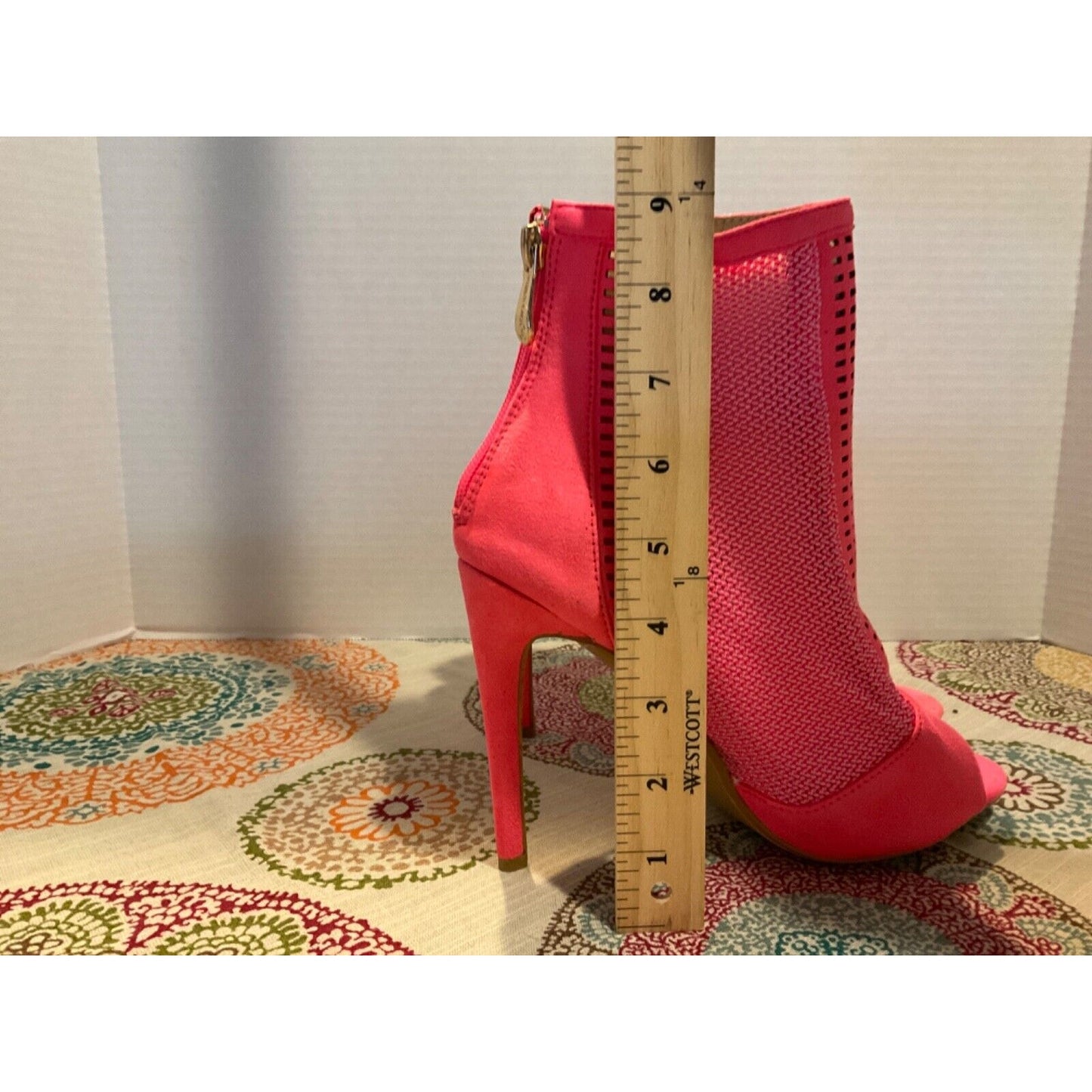 Rockabilly Cape Robbin Elnore-25 Pink Mesh Zip Booties Size 9 High Heel 4.5