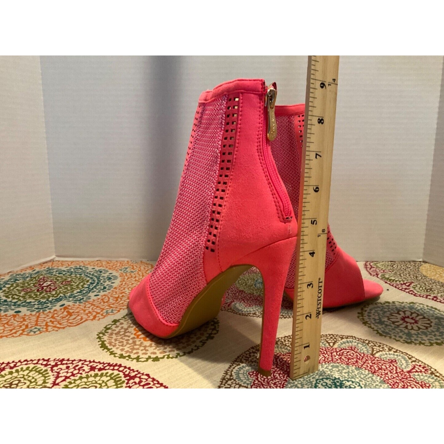 Rockabilly Cape Robbin Elnore-25 Pink Mesh Zip Booties Size 9 High Heel 4.5