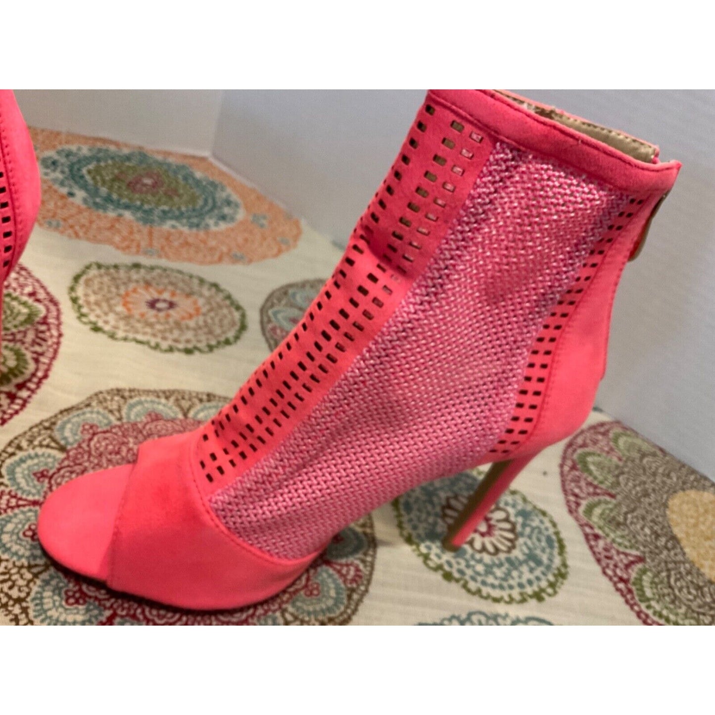 Rockabilly Cape Robbin Elnore-25 Pink Mesh Zip Booties Size 9 High Heel 4.5