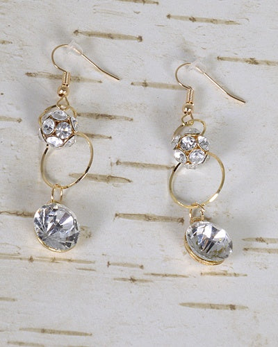 Gold Stone and Crystal Studded Fishhook Drop Earrings