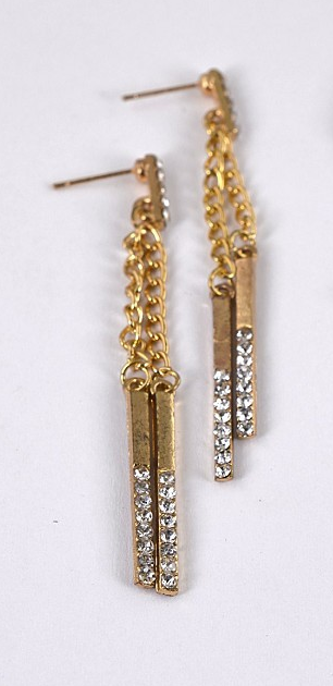 Gold Chain Earrings Embellished with Rhinestones